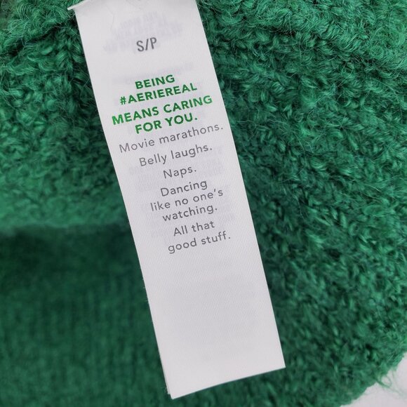 Aerie Off Duty Fuzzy Dark Green V Neck Long Sleeved Pullover Sweater Shirt Small - Picture 9 of 9